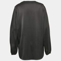 Pre Owned The Row Black Satin Silk V-Neck Loose Fit Blouse S