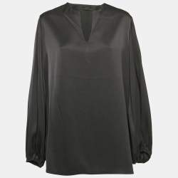 Pre Owned The Row Black Satin Silk V-Neck Loose Fit Blouse S