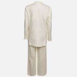 Pre Owned بدلة ذا روو تناسب منتظم كتان أبيض مقاس صغير/صغير جدًا