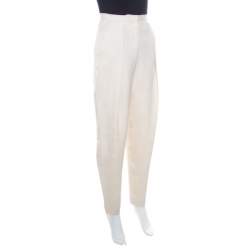 Pre Owned The Row Cream Floral Embossed Jacquard High Waist Trousers S