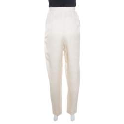Pre Owned The Row Cream Floral Embossed Jacquard High Waist Trousers S