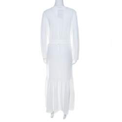 Pre Owned The Row Off White Crepe Flounce Hem Belted Lulchin Maxi Dress XS
