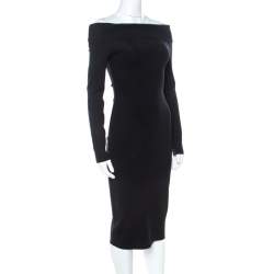 Pre Owned The Row Black Stretch Knit Off Shoulder Nania Dress XS