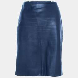 The Row Navy Blue Leather Zip Detail Short Skirt M