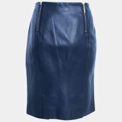 The Row Navy Blue Leather Zip Detail Short Skirt M