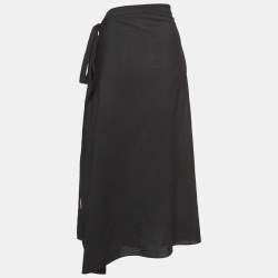 The Row Black Wool Blend Draped Mid-Length Skirt M
