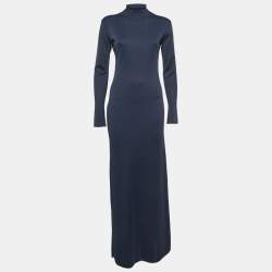 The Row Navy Blue Knit Turtleneck Alicho Maxi Dress XS