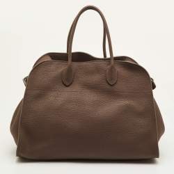 Pre Owned The Row Soft Margaux 15 Brown Olive Matte Grain Leather Satchel