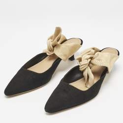 The Row Black/Beige Canvas Coco Heel Mules Size 37