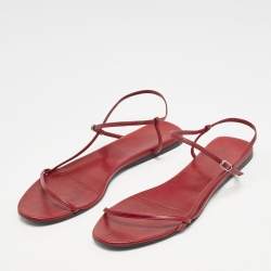 The Row Red Leather Bare Flat Sandals Size 37.5