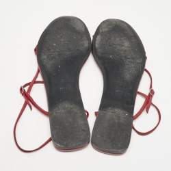 The Row Red Leather Bare Flat Sandals Size 37.5