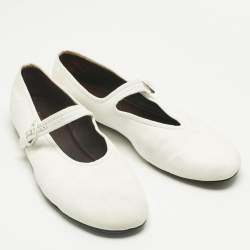Pre Owned The Row White Fabric Mary Jane  Ballet Flats Size 40