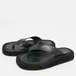 Pre Owned شبشب ذو رو جينزا جلد وأسود أبيض مقاس 36