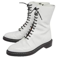 The Row White Leather Fara Lace Up Combat Boots Size 37