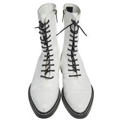 The Row White Leather Fara Lace Up Combat Boots Size 37