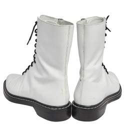 The Row White Leather Fara Lace Up Combat Boots Size 37