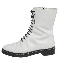 The Row White Leather Fara Lace Up Combat Boots Size 37