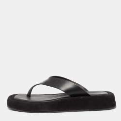 The Row Black Leather And Suede Ginza Thong Sandals Size 37