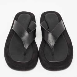 The Row Black Leather And Suede Ginza Thong Sandals Size 37