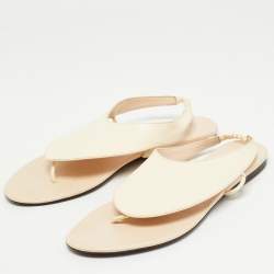The Row Cream Leather Ravello Flat Sandals Size 38