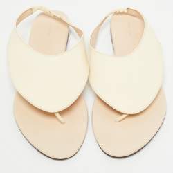 The Row Cream Leather Ravello Flat Sandals Size 38