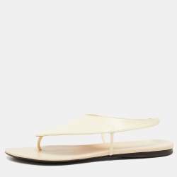 The Row Cream Leather Ravello Flat Sandals Size 38
