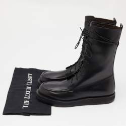 The Row Black Leather Fara Combat Boots Size 38.5