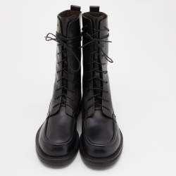 The Row Black Leather Fara Combat Boots Size 38.5