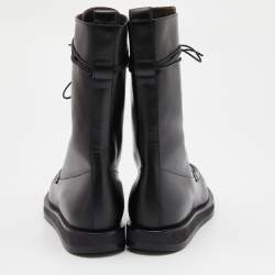 The Row Black Leather Fara Combat Boots Size 38.5