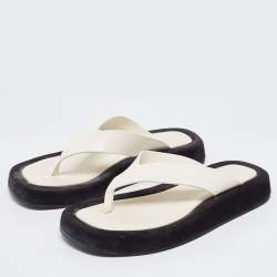 The Row White /Black Leather and Suede Ginza Thong  Flats Size 39