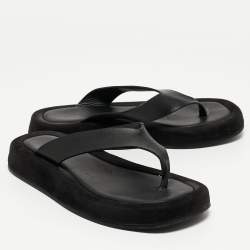 The Row Black Leather Thong Flat Slides Size 37