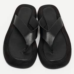The Row Black Leather Thong Flat Slides Size 37