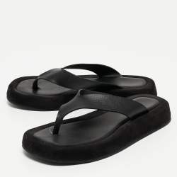 The Row Black Leather Thong Flat Slides Size 37