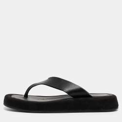 The Row Black Leather Thong Flat Slides Size 37