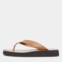 Pre Owned The Row Brown Leather Ginza Thong Sandals Size 38