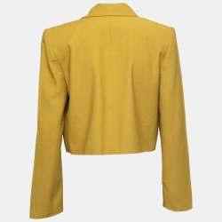 The Sei Mustard Yellow Crepe Double Breasted Crop Blazer S