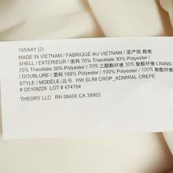 Pre Owned Theory Rice White Admiral Crepe High Waist Slim Fit Cropped Trousers S