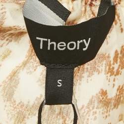 Pre Owned Theory Brown Desert Lawn Print Crepe SS Scoop Tie Top S