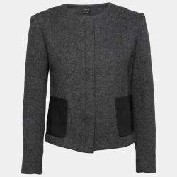 Theory Charcoal Grey Wool Leather Pocket Detail Hilde Jacket M