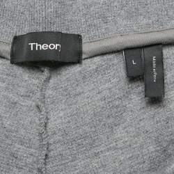 Pre Owned Theory Grey Pima Organic Cotton Rib Knit Trackpants L