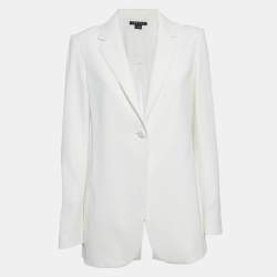 Pre Owned Theory White Crepe Button Front Back Slit Blazer M