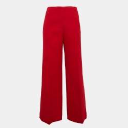 Pre Owned Theory Red Cotton High-Waist Wide-Leg Trousers L