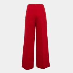 Pre Owned Theory Red Cotton High-Waist Wide-Leg Trousers L