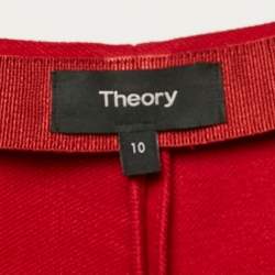 Pre Owned Theory Red Cotton High-Waist Wide-Leg Trousers L
