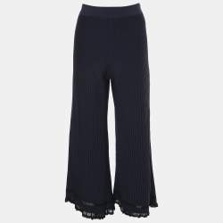 مملوكة مسبقًا Theory Navy Blue Rib Knit Palazzo Pants S
