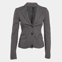 Theory Grey Stripe Patterned Cotton Blend Blazer XS 