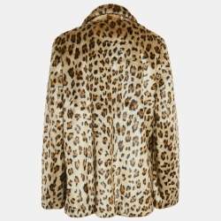 Pre Owned Theory Brown Leopard Print Faux Fur Front Open Jacket L