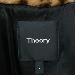 Pre Owned Theory Brown Leopard Print Faux Fur Front Open Jacket L