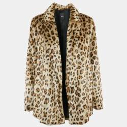 Pre Owned Theory Brown Leopard Print Faux Fur Front Open Jacket L