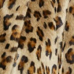 Pre Owned Theory Brown Leopard Print Faux Fur Front Open Jacket L